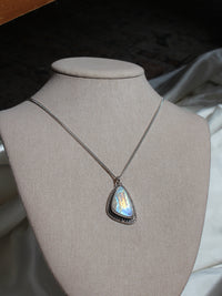 Handmade 925 sterling silver pendant with flashy rainbow moonstone lily and William jewelry