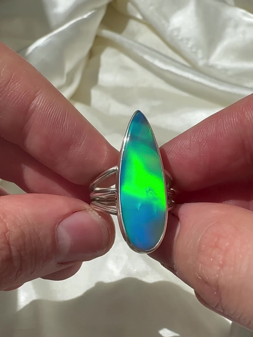 aurora opal ring 925 sterling silver triple band handmade statement ring handcrafted jewelry