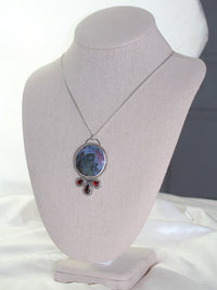 Handmade large 925 sterling silver statement necklace with natural purple moss agate stone and 3 garnets lily and William jewelry