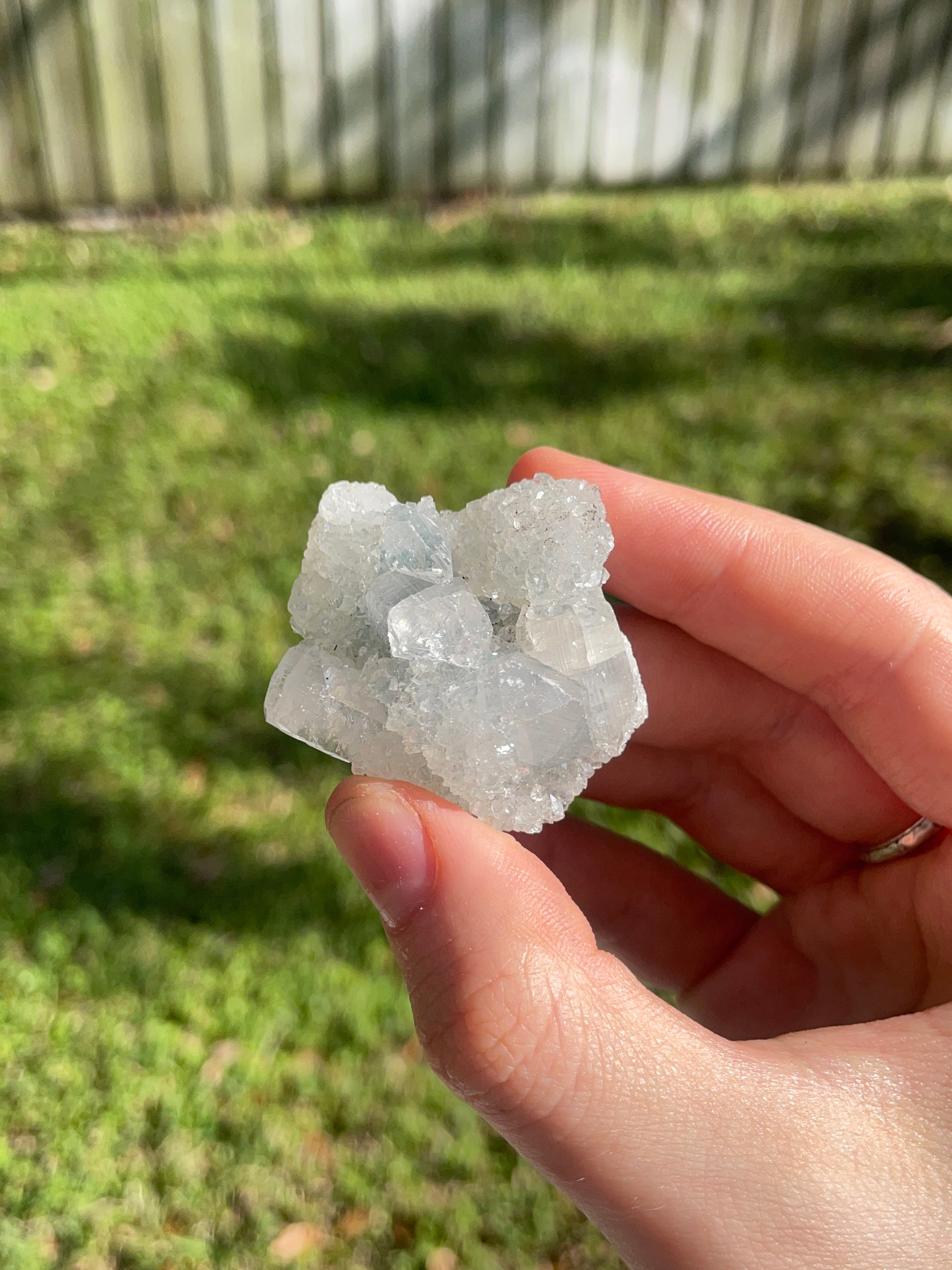 blue chalcedony specimen with apophyllite from Nashik India healing crystals home decor