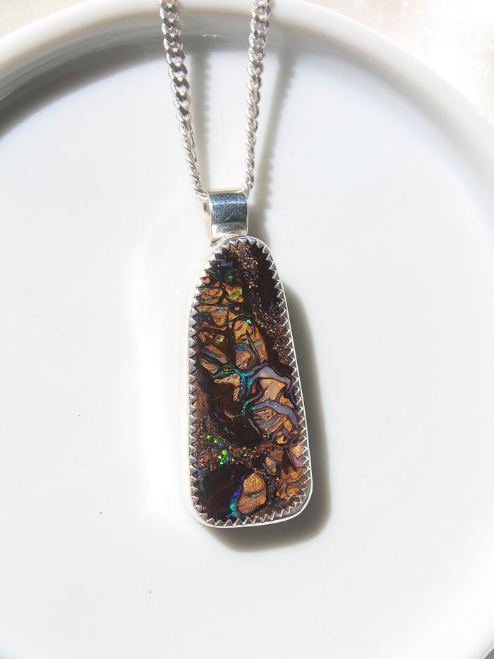 handmade sterling silver australian koroit boulder opal pendant necklace