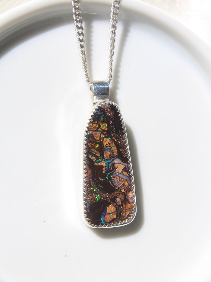 handmade sterling silver australian koroit boulder opal pendant necklace