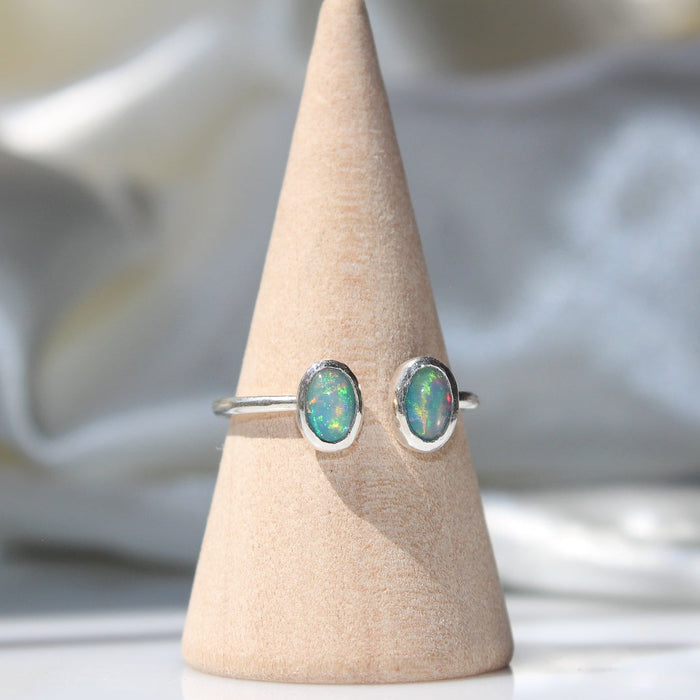 handmade 925 sterling silver adjustable ring with two flashy ethiopian opals