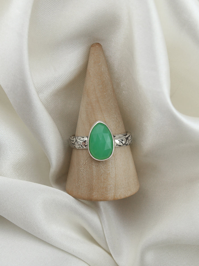 handmade sterling silver faceted chrysoprase stone ring size 8.75